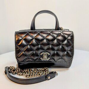 Chanel Black Mini Double-Sided Glazed Calfskin Flap Bag with Top Handle